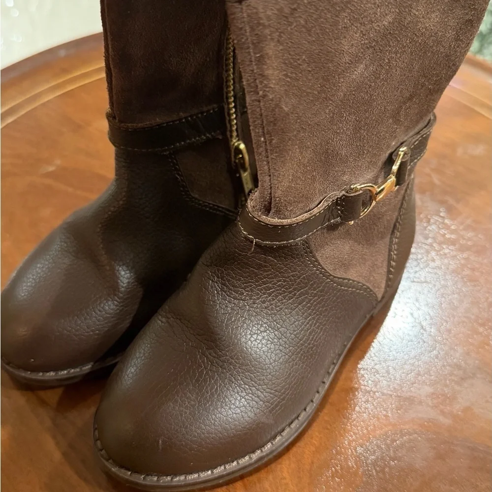 Janie & Jack Brown Leather and Suede Riding Boots with Gold Zipper Excellent